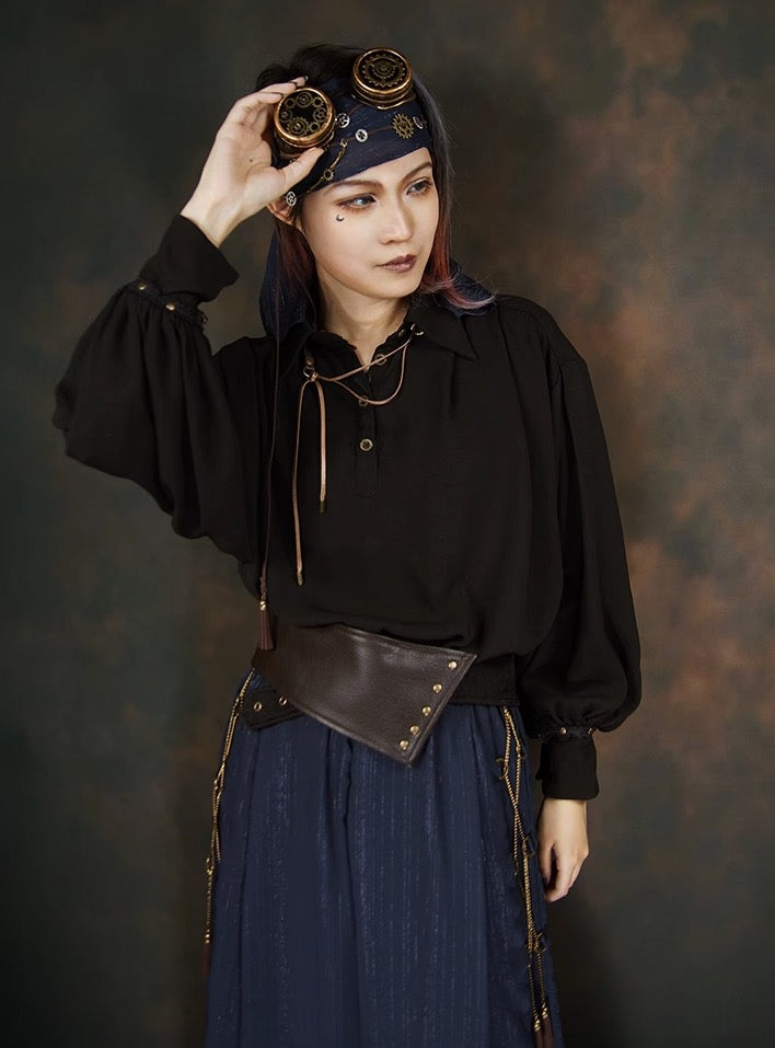 [steampunk] Pirate Style Side Lace-up Steampunk Wide Pants Unisex