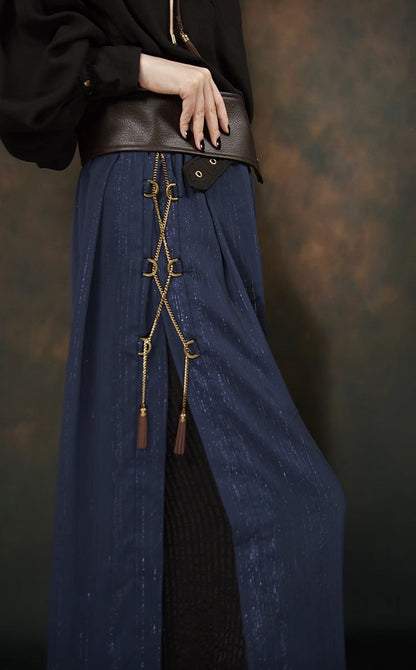 スチームパンクの服　ビクトリア時代のデザインイメージのワイドパンツはユニセックスです　蒸気機関やギアのモチーフ　懐中電灯や真鍮風