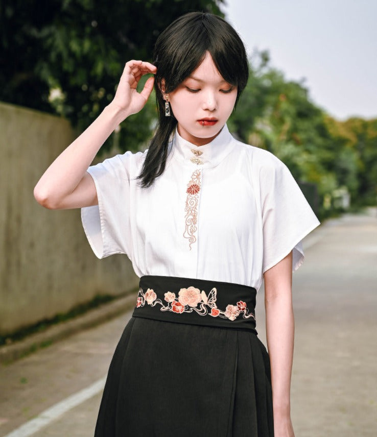 [Kokaisha] vêtements chinois décontractés à manches courtes avec broderie chinoise 