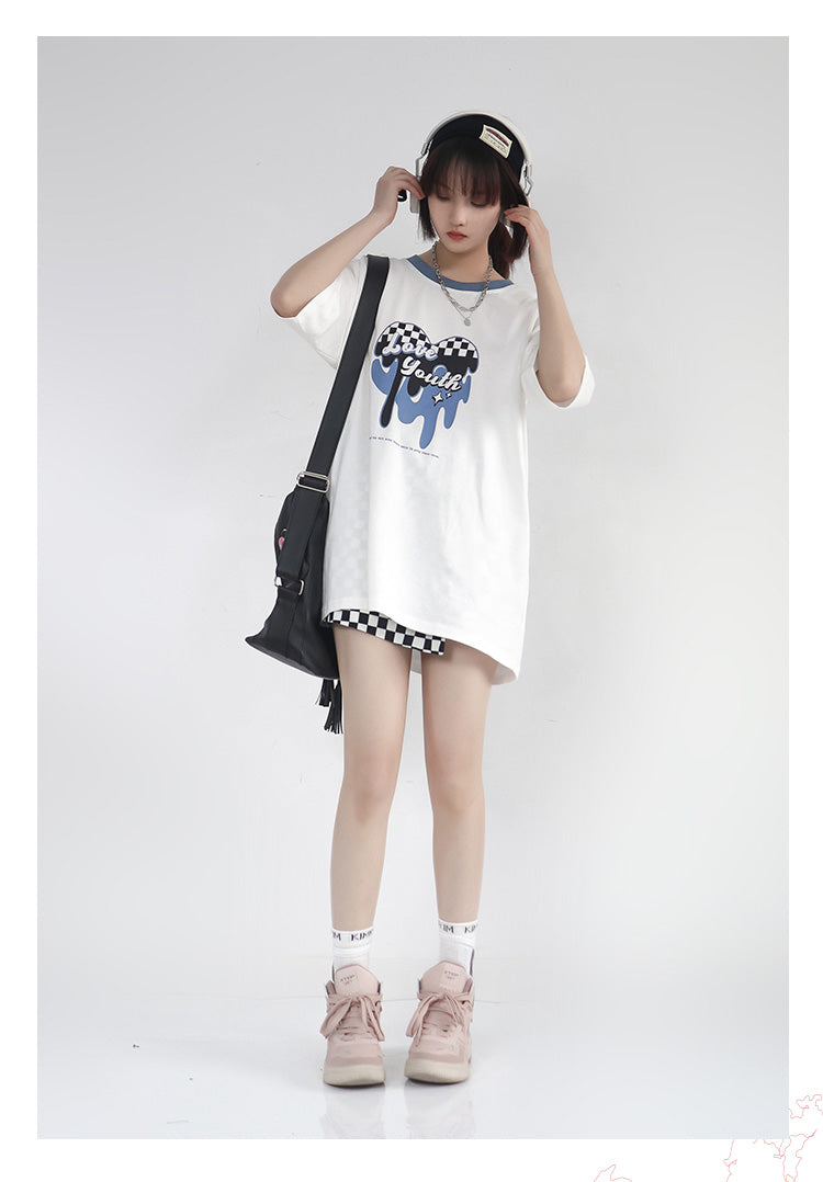 Overseas girl monotone Y2K fashion jeu de motifs en damier noir et blanc 