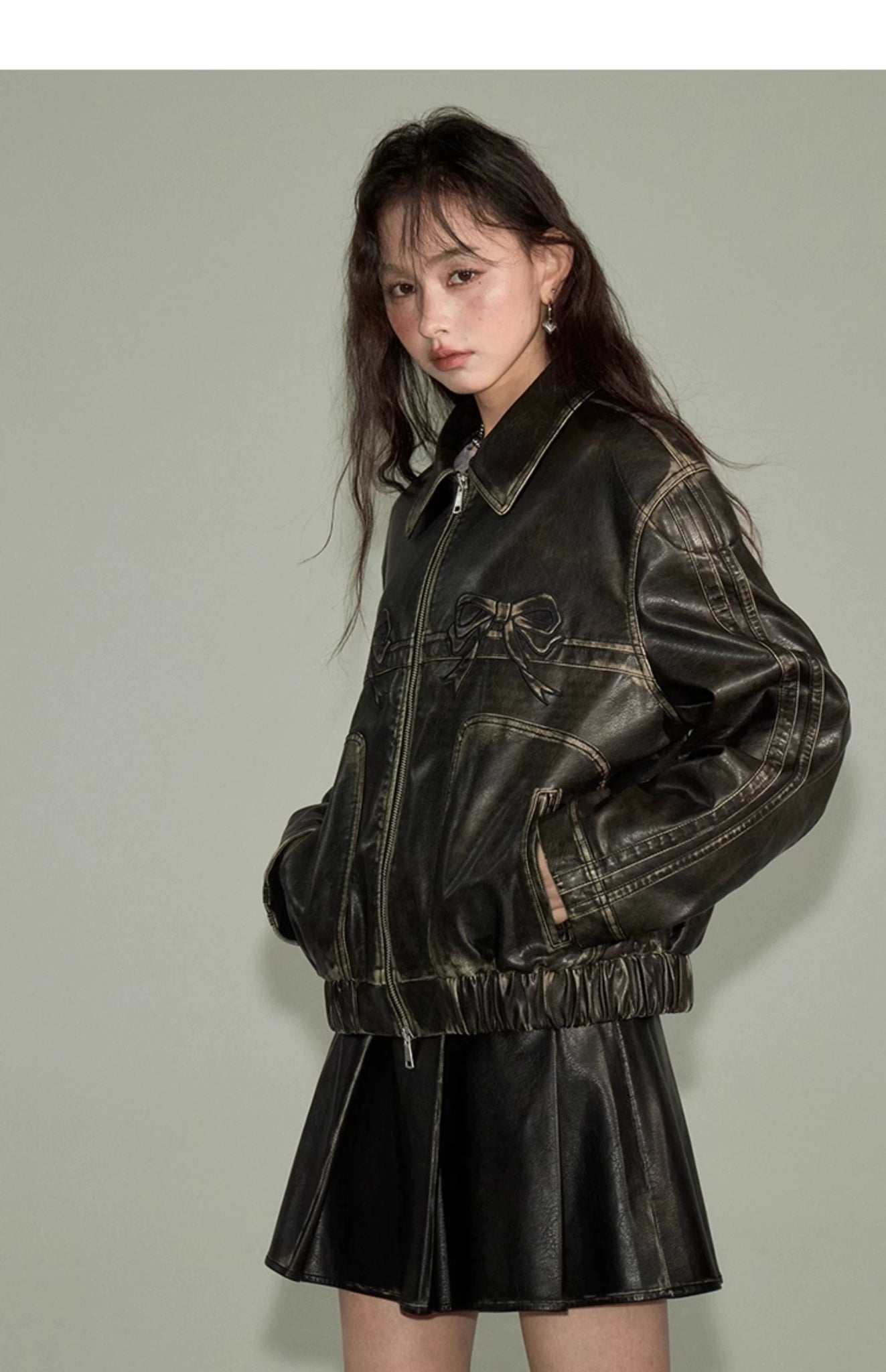 新品タグ付き DIDDI MODAレトロリボンレザージャケット ブラック S DIDDI MODA Sweet and cool ribbon retro black leather jacket