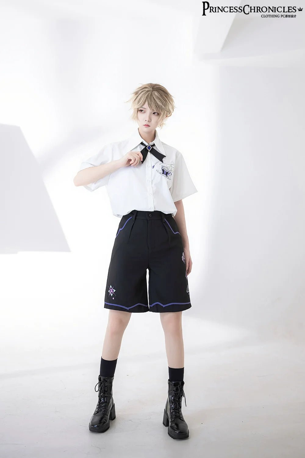 少年 パンツ PrincessChronicles 少年装アカデミー刺繍半袖シャツとショートパンツ – grimoire