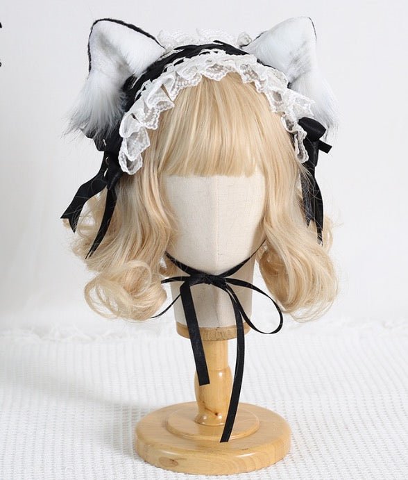 Lace and satin ribbon head dress, normal and cat ears, light blue area –  grimoire