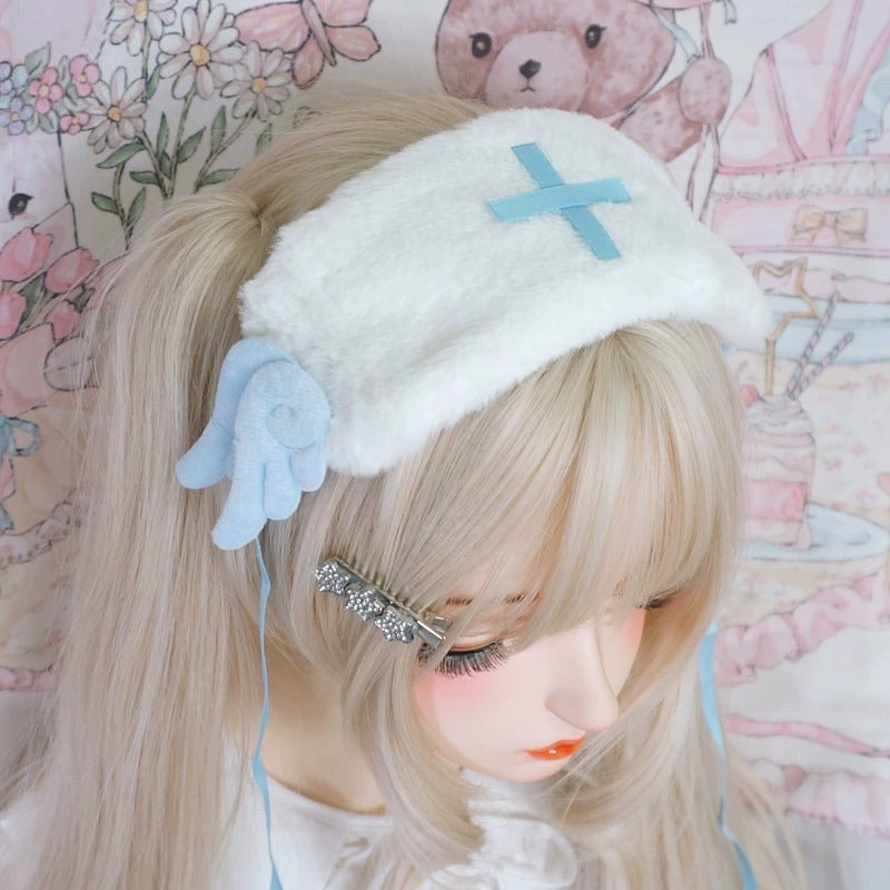 天使界隈 ココロを癒す もふもふ天使の羽付きヘッドドレス 水色界隈