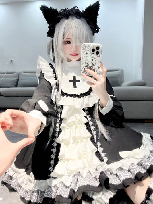 黒と白のゴシック修道女　ロリータショートドレス - grimoire