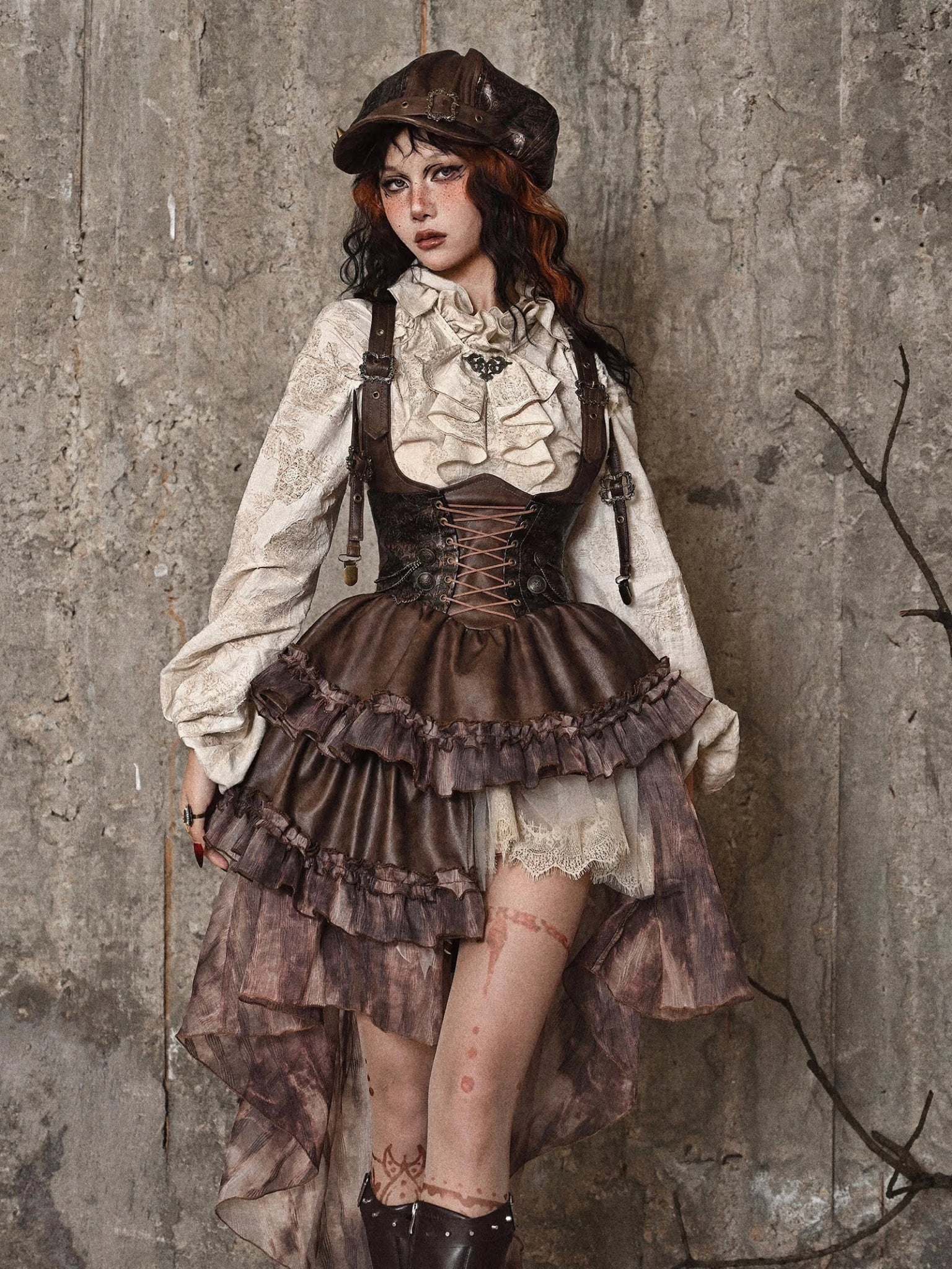 Steampunk Asymmetrical Hem Victorian Dress & Panier – 個性的な