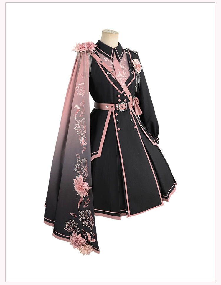 暗闇に咲く夜桜のミリタリーロリータワンピース　外套セットアップ - grimoire