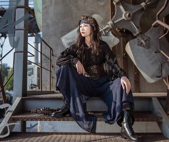 steampunk] 海賊風 サイド編み上げスチームパンクワイドパンツ ユニ