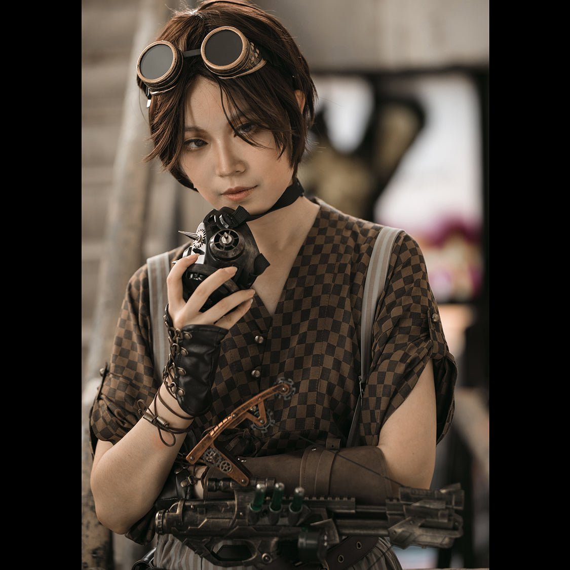 [steampunk]　スチームパンク格子柄羽織5分袖ブラウス - grimoire