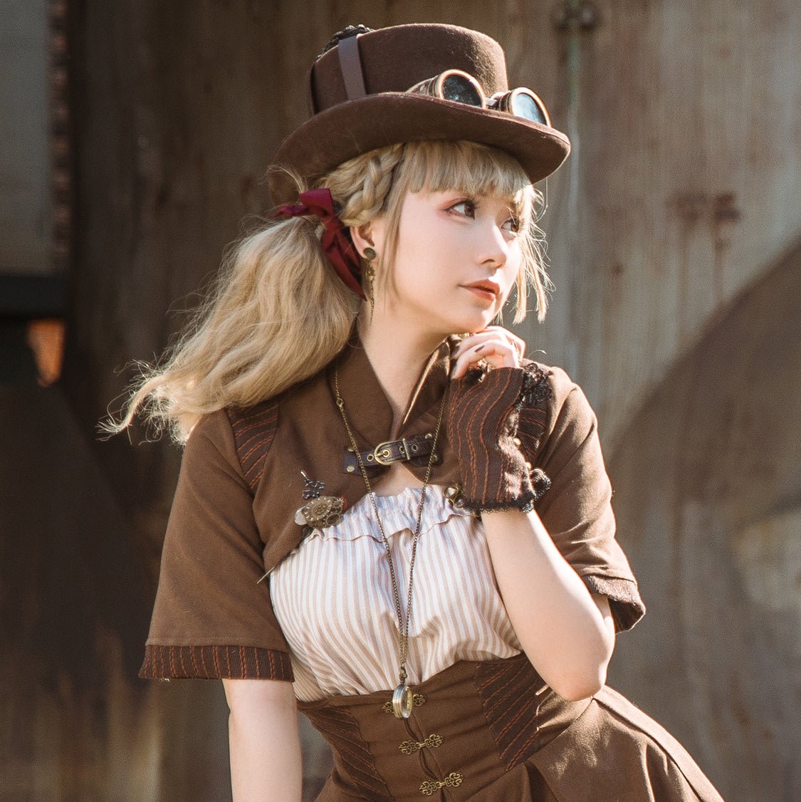 steampunk スチームパンク茶の半袖ジャケット - grimoire