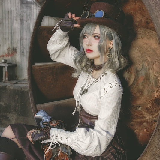 steampunk 編み上げVネックブラウス スチームパンクファッション - grimoire