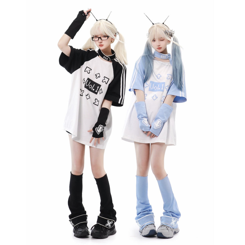 【天使界隈👼】【予約商品】ボーダーセーラーカラーサブカルチャートップス＋ハーフパンツ