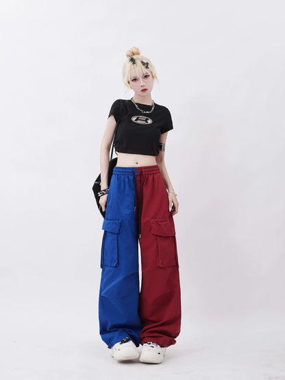 ガールクラッシュなバイカラー Y2Kパラシュートカーゴパンツ – 個性的 ガールクラッシュなバイカラー Y2Kパラシュートカーゴパンツ – 個性的