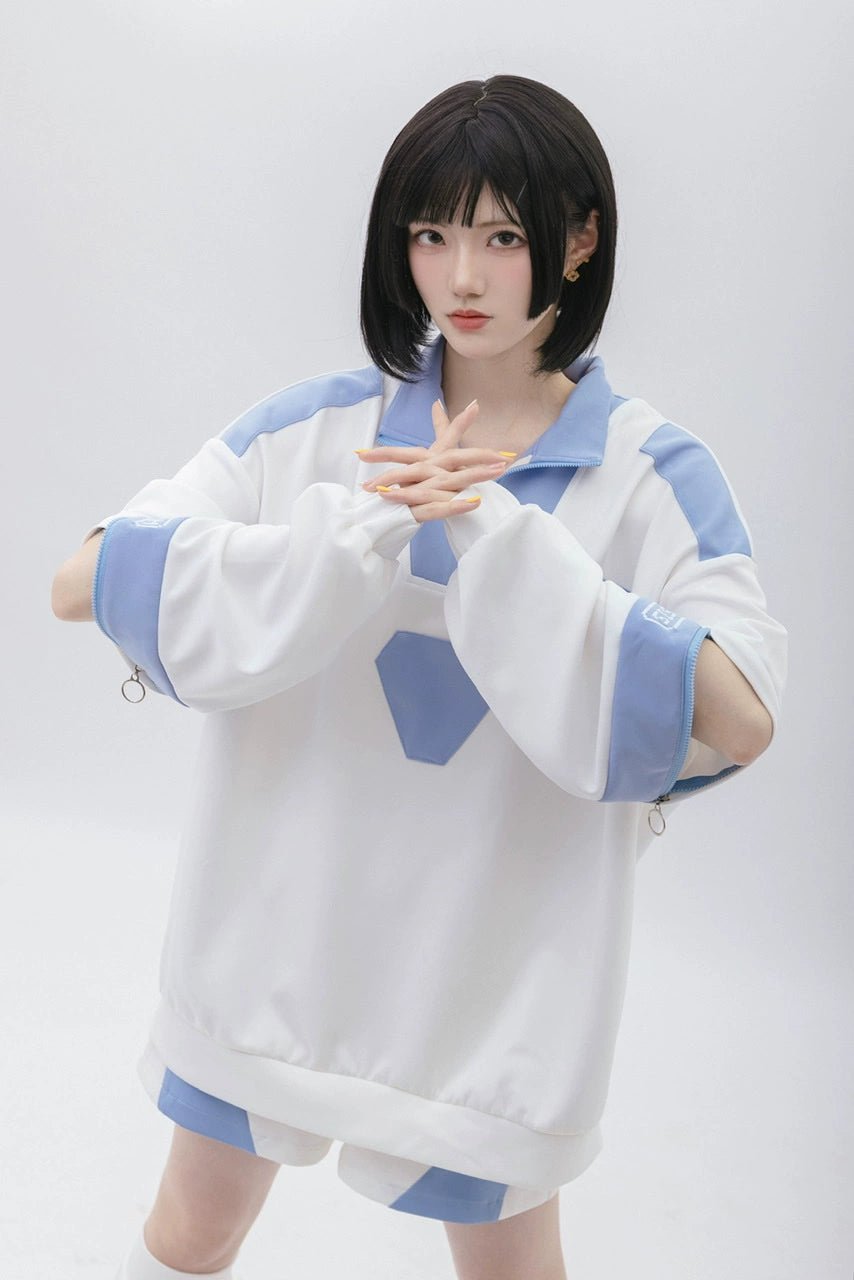 2点まとめ専用☆古着リメイク☆ ロックファッション☆個性的☆半袖パーカー☆手縫い 天使界隈 サブカル天使 アクアパーカー ハイネックハーフZIP 袖