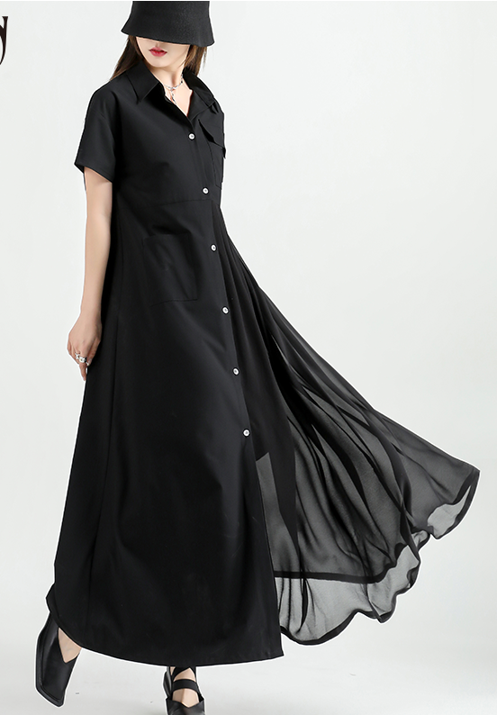 Robe chemise en mousseline de soie plissée robe de mode noire