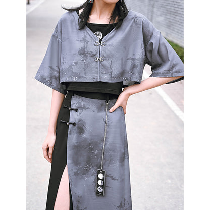 [Kokaisha] Chinese style ink painting retro set China long tight skirt
