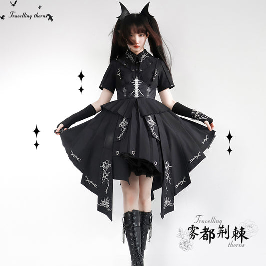 Black Lolita dress rose embroidery for witches