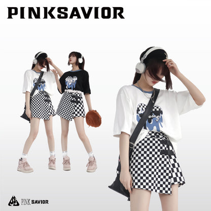 Overseas girl monotone Y2K fashion black and white checker pattern set 