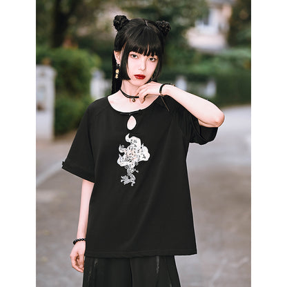 [Kokaisha] Divine beast embroidery "Kirin" short-sleeved T-shirt